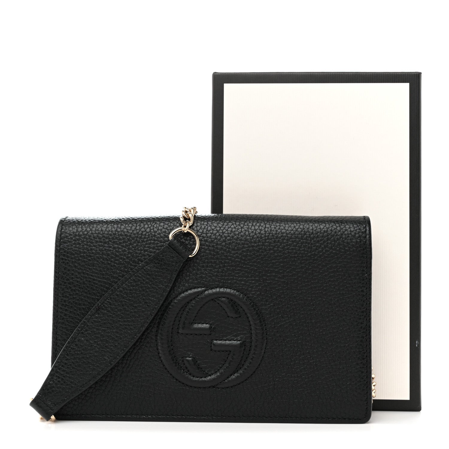Pebbled Calfskin Soho Wallet On Chain Black