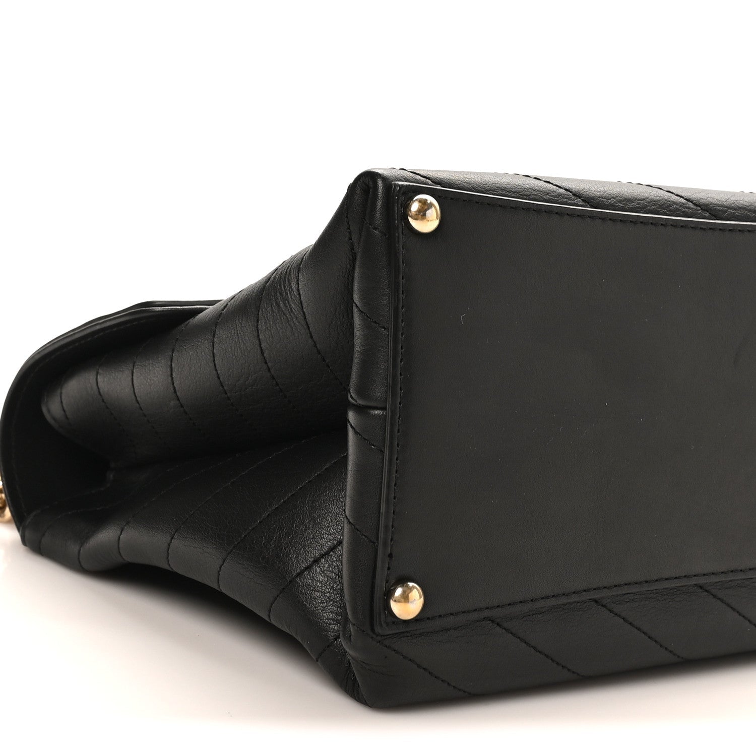 Calfskin Chevron Stitched Large Envelope Flap Black