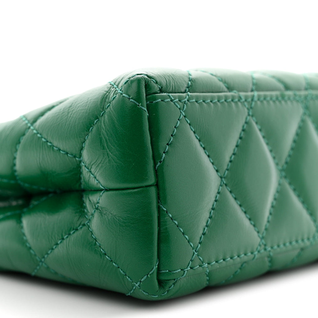 Shiny Aged Calfskin Quilted Nano Kelly Shopper Green