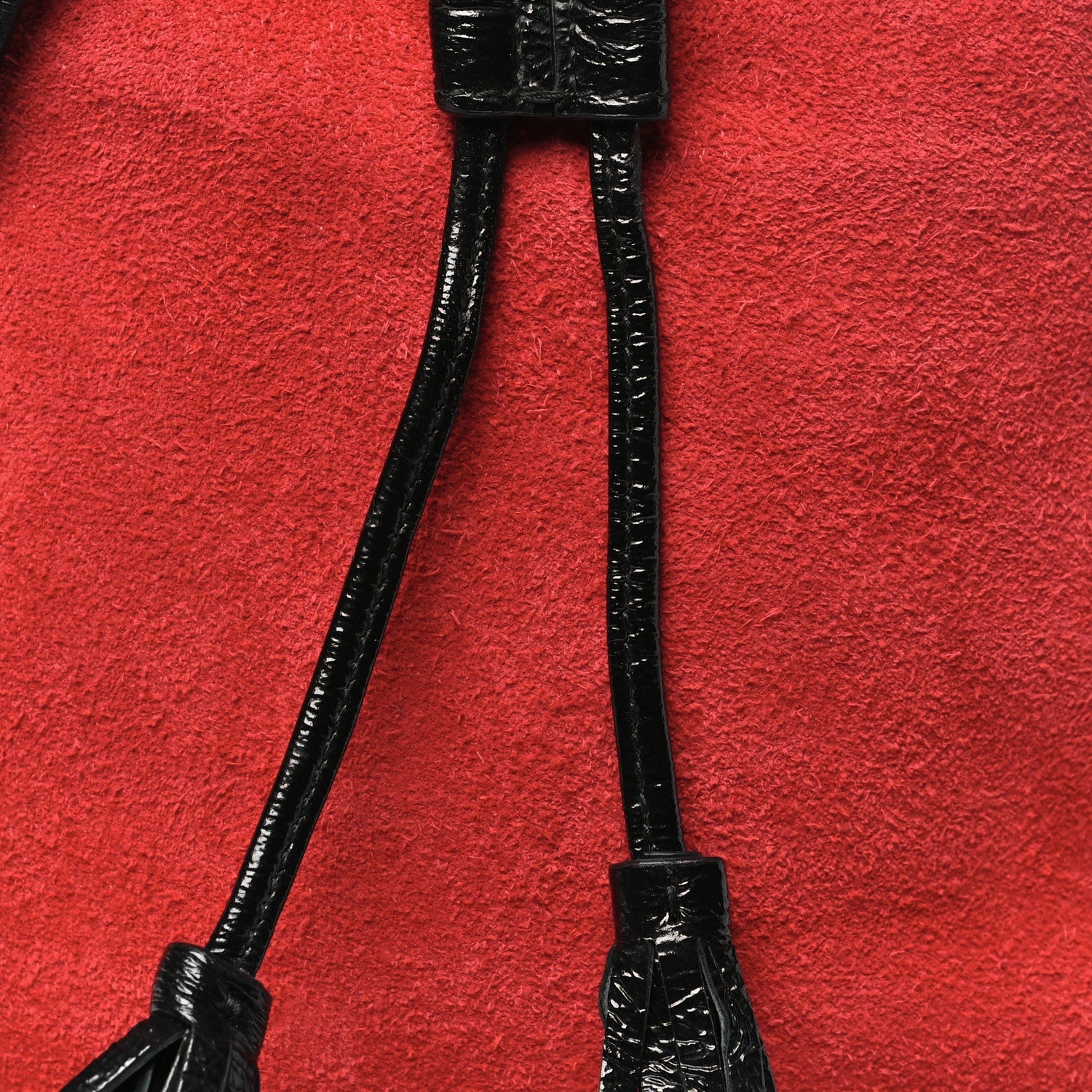 Suede Patent Web Small Ophidia Bucket Bag Hibiscus Red Black