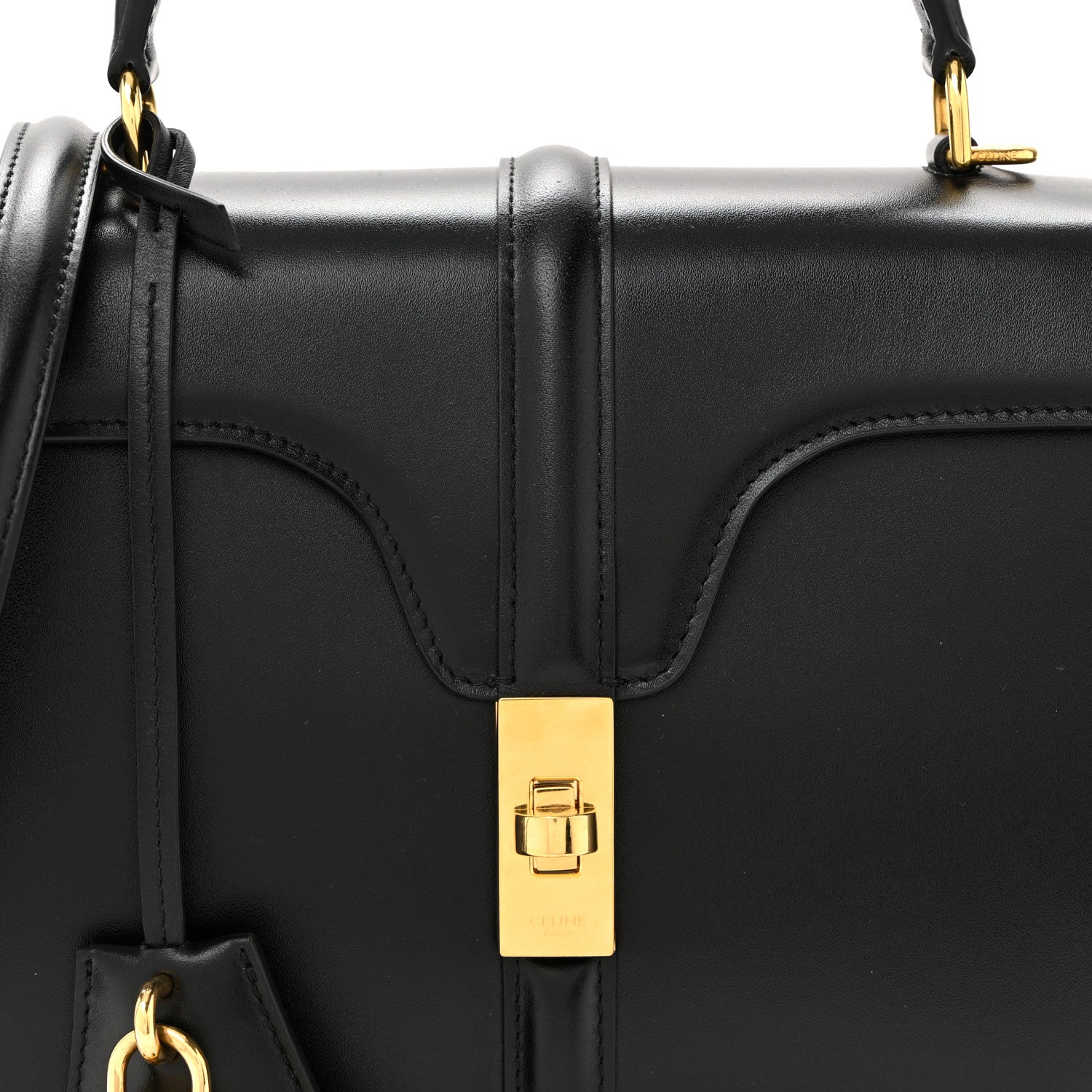 Satinated Calfskin Small 16 Top Handle Bag Black