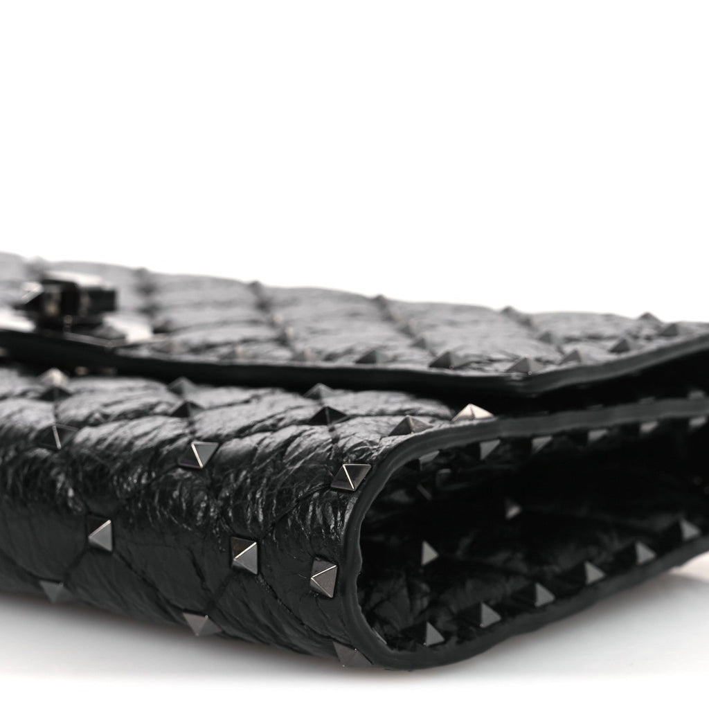 Craquele Nappa Rockstud Spike Wallet on Chain Black