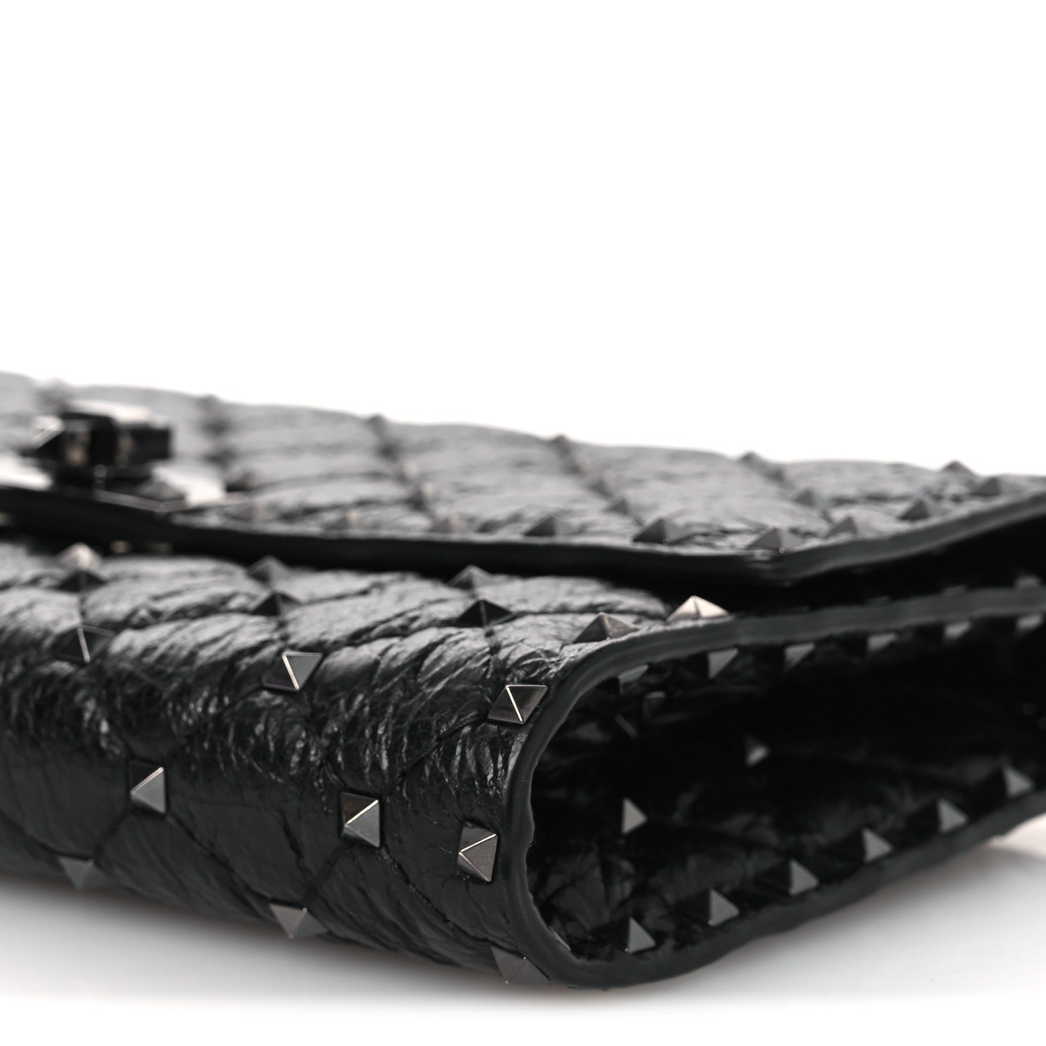 Craquele Nappa Rockstud Spike Wallet on Chain Black