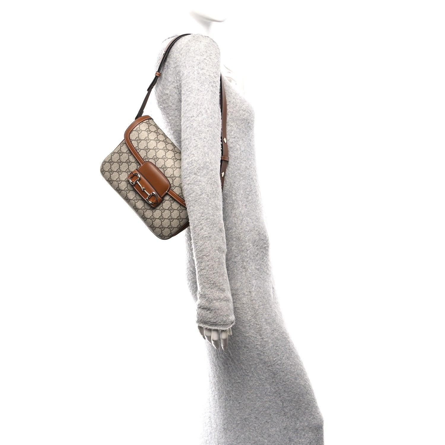 GG Supreme Monogram Horsebit 1955 Soft Small Shoulder Bag Beige Brown