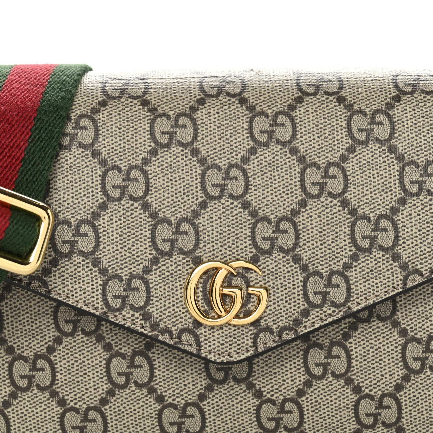 GG Supreme Monogram Textured Dollar Calfskin Web Mini Ophidia Envelope Shoulder Bag Beige Ebony New Acero