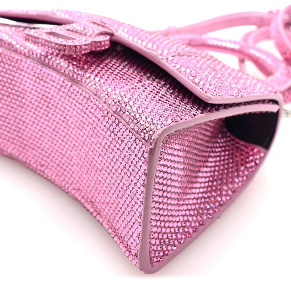 Strass Suede Hourglass Top Handle Bag XS Pink