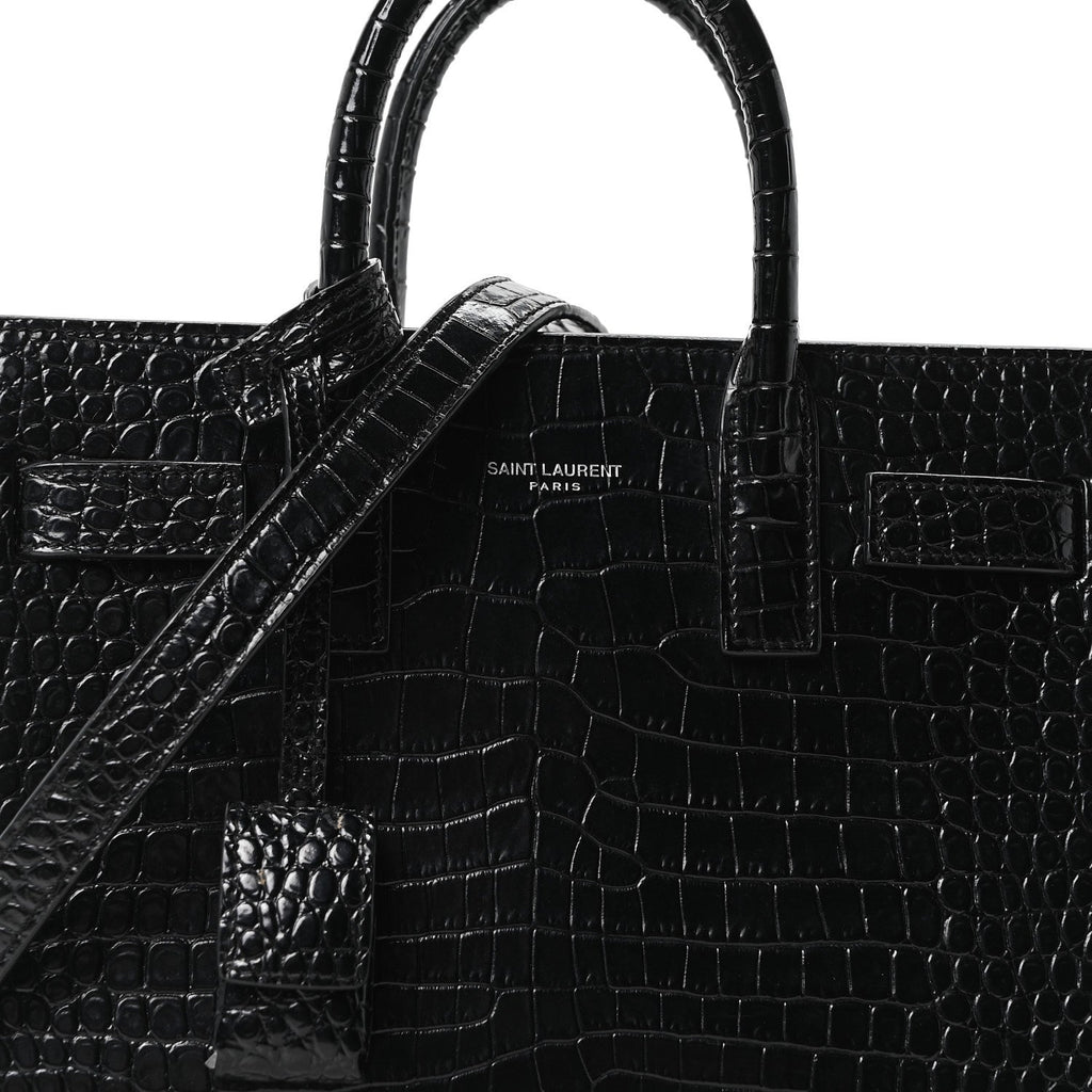 Calfskin Crocodile Embossed Nano Sac De Jour Black