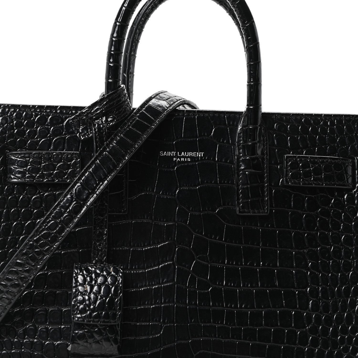 Calfskin Crocodile Embossed Nano Sac De Jour Black