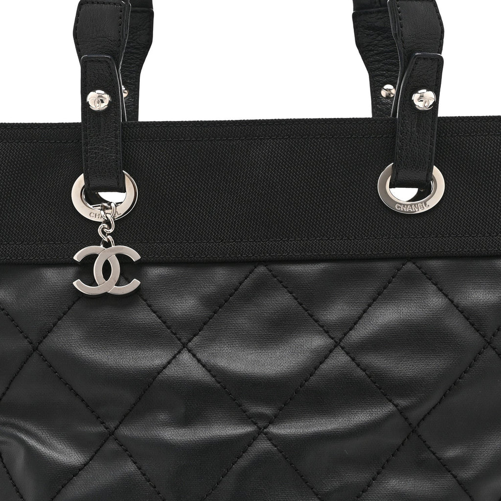 Coated Canvas Quilted Large Paris Biarritz Tote Black