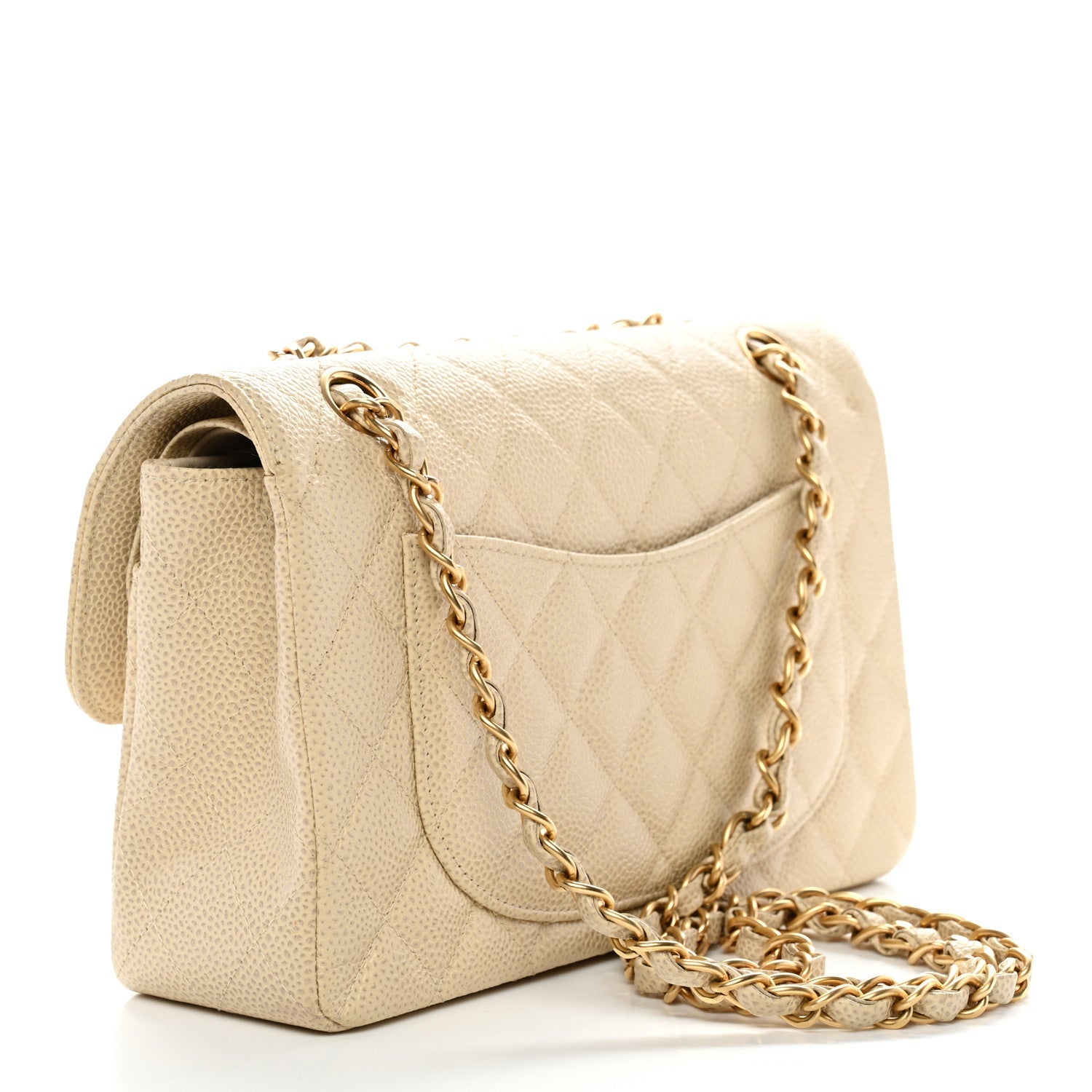 Caviar Quilted Small Double Flap Beige