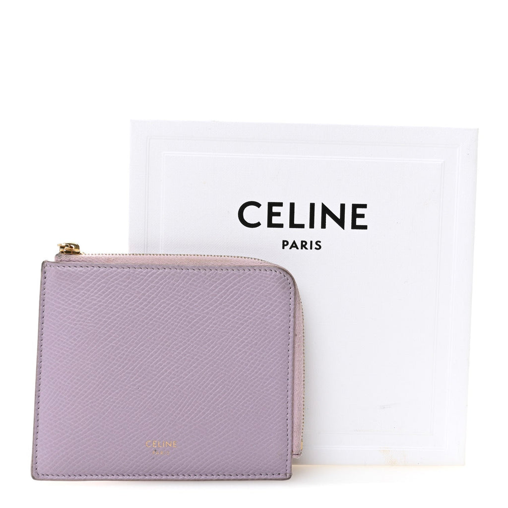Drummed Calfskin Medium Half Zip Multifunction Wallet Coin Purse Liliac
