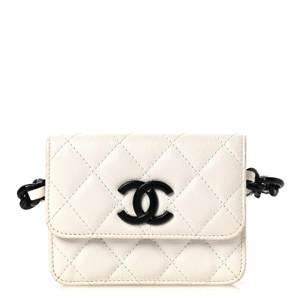 Caviar Quilted My Everything Belt Flap  Holder White