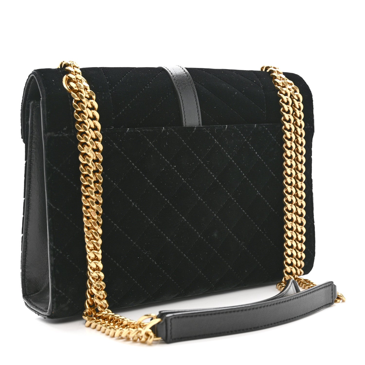 Velvet Tri-Quilt Monogram Medium College Bag Black