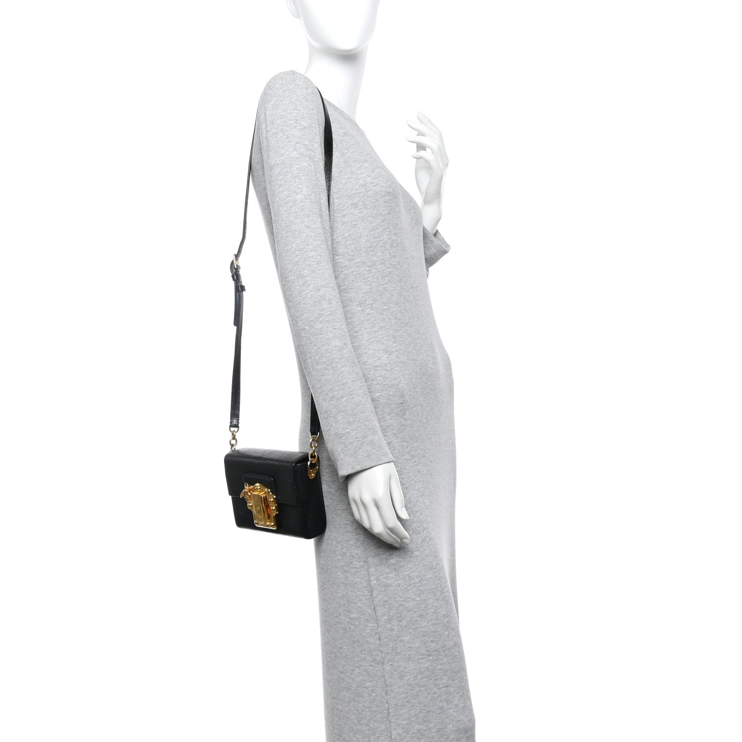 Calfskin Iguana Embossed Mini Lucia Satchel Black