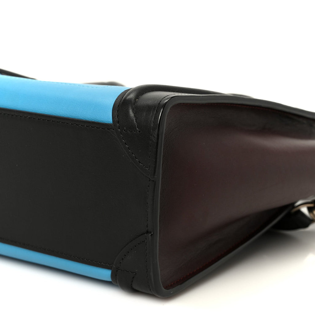 Smooth Calfskin Nano Tri-Color Luggage Turquoise