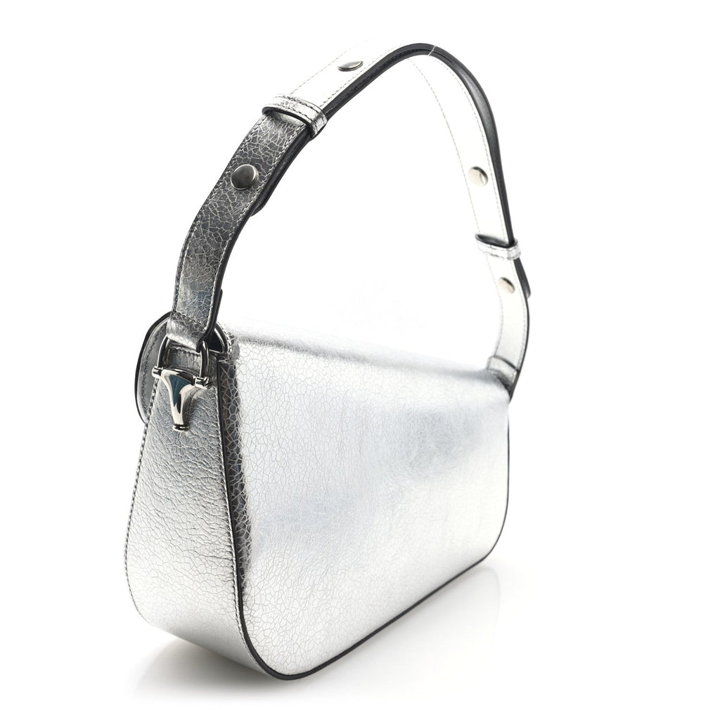 Metallic Demetra Small Horsebit 1955 Asymmetric Shoulder Bag Silver
