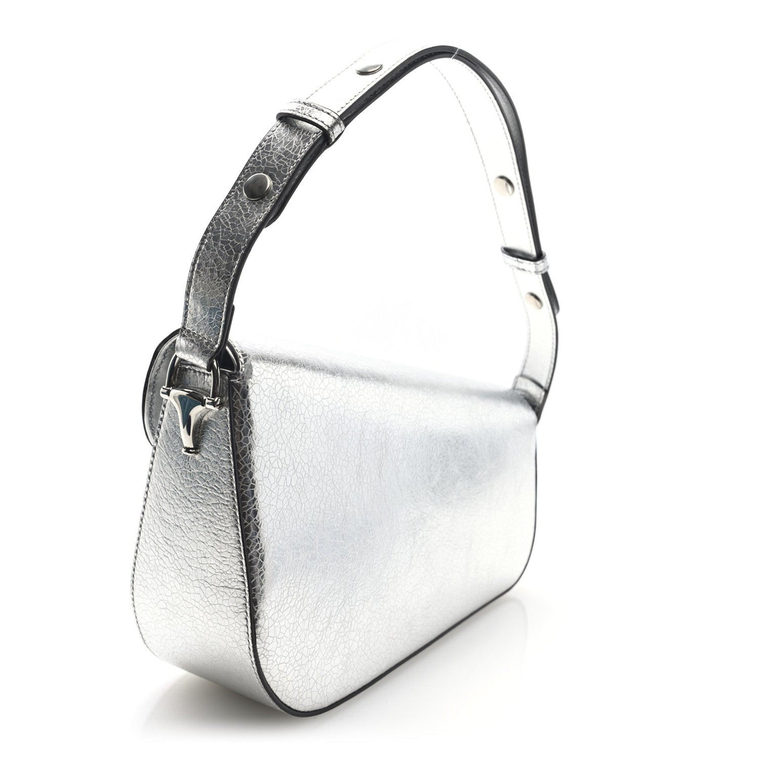 Metallic Demetra Small Horsebit 1955 Asymmetric Shoulder Bag Silver