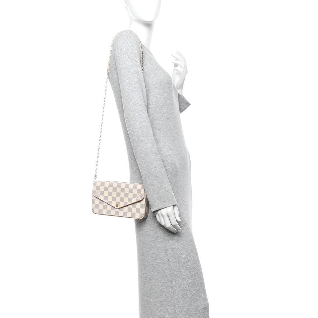 Damier Azur Pochette Felicie Chain Wallet Rose Ballerine