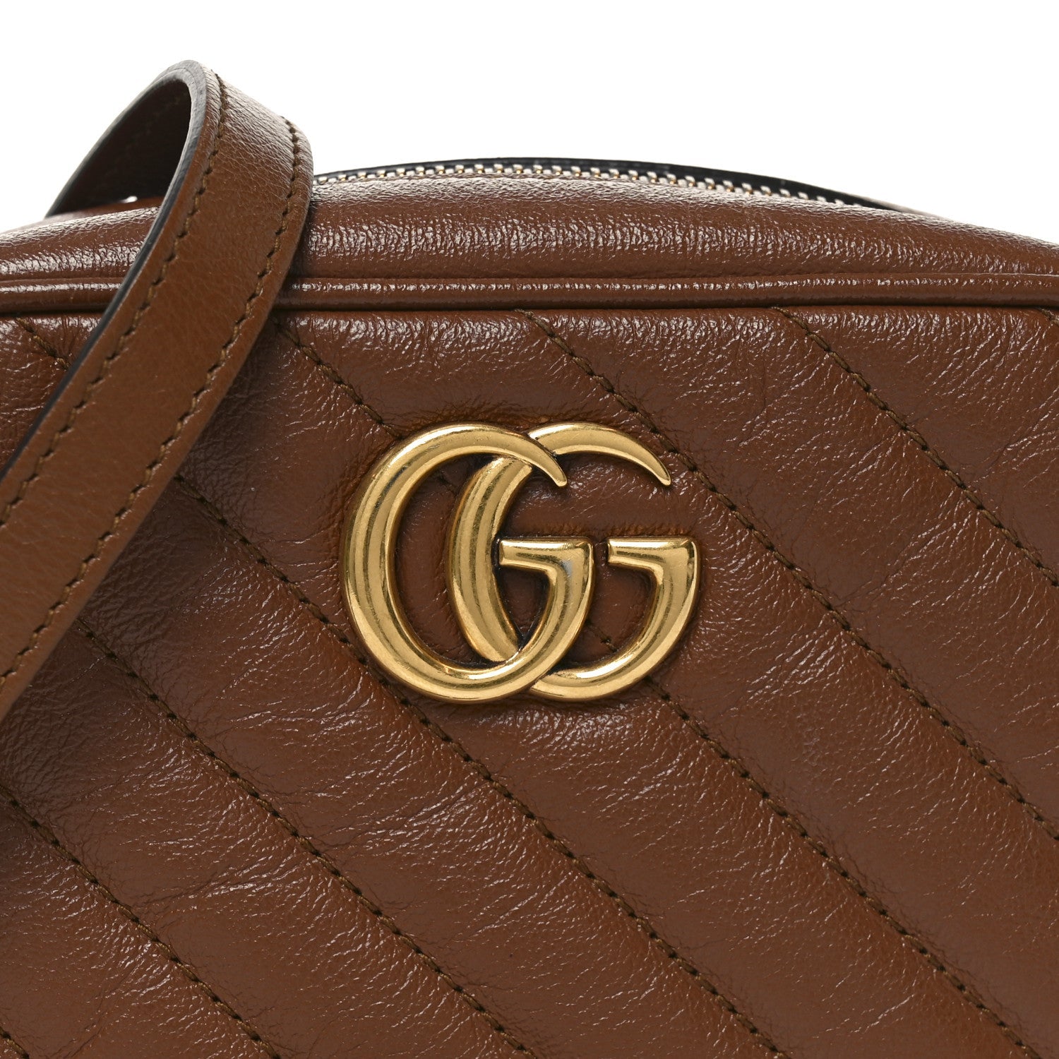Glazed Calfskin Matelasse Diagonal Mini GG Marmont Chain Shoulder Bag Cuir