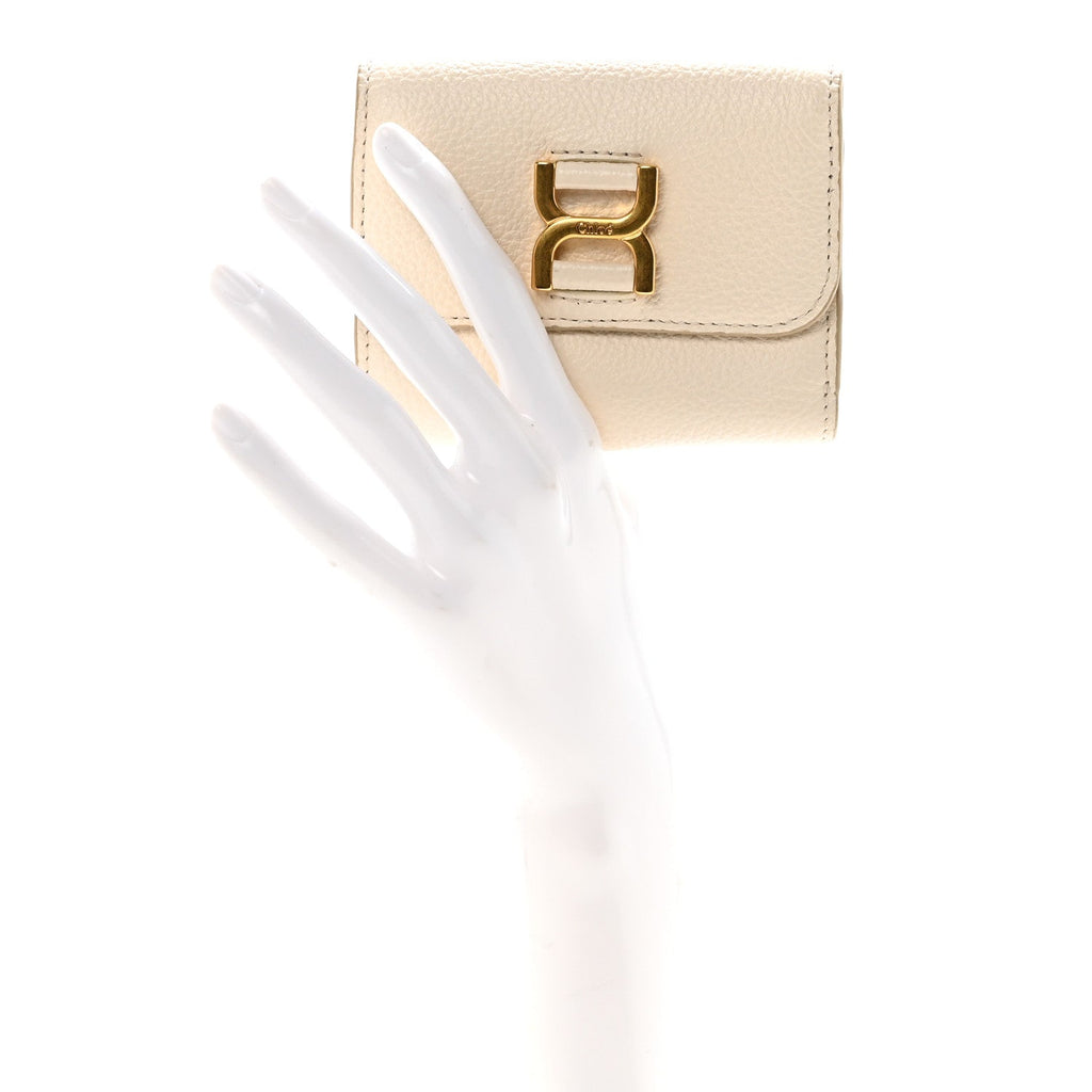 Grained Calfskin Marcie Small Compact Wallet White