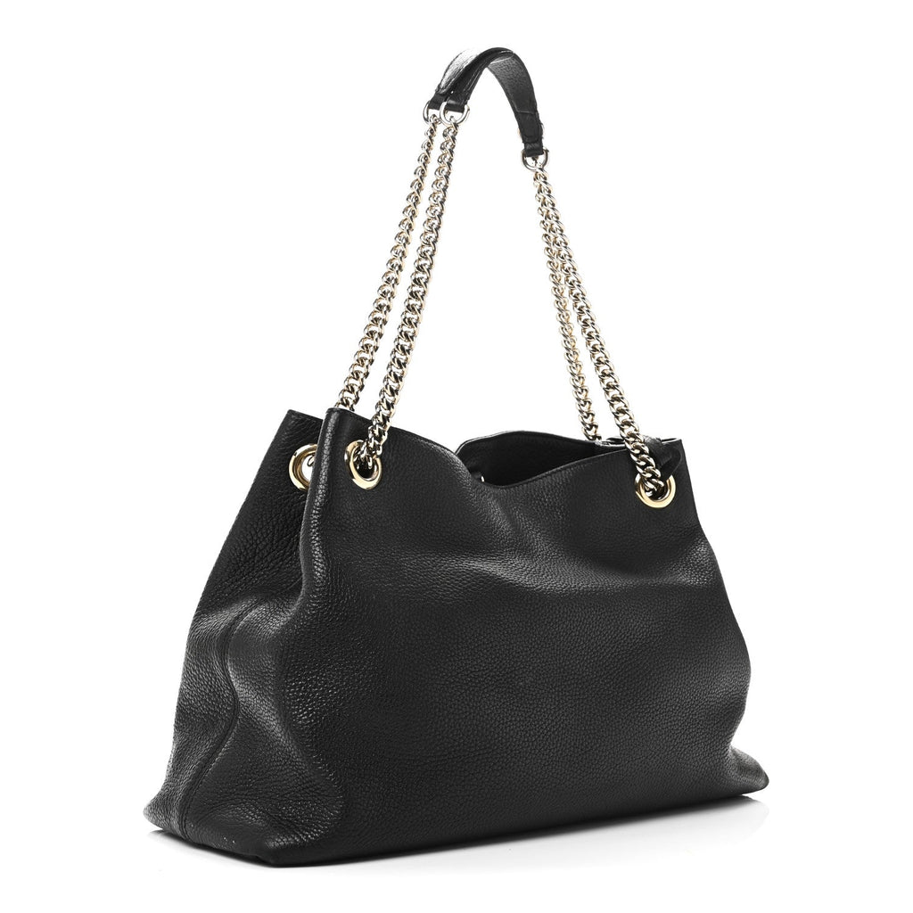 Pebbled Calfskin Medium Soho Chain Shoulder Bag Black