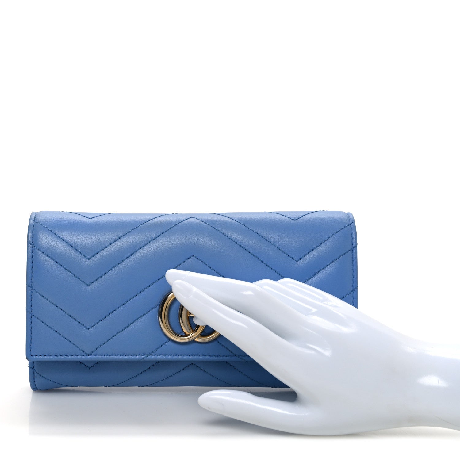 Calfskin Matelasse GG Marmont Continental Wallet Clear Sky Blue