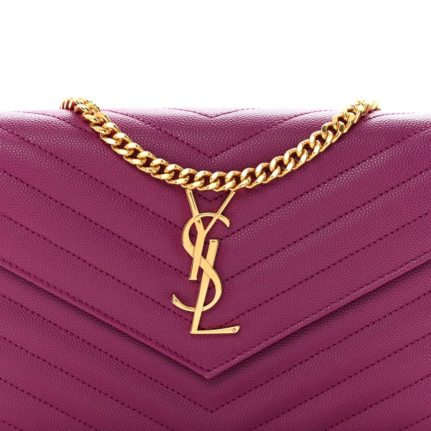 Grain De Poudre Matelasse Chevron Monogram Chain Wallet Dark Grape