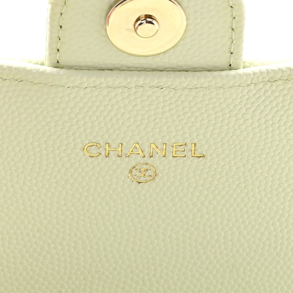 Caviar Quilted Phone Holder Wallet on Removable Chain Light Green