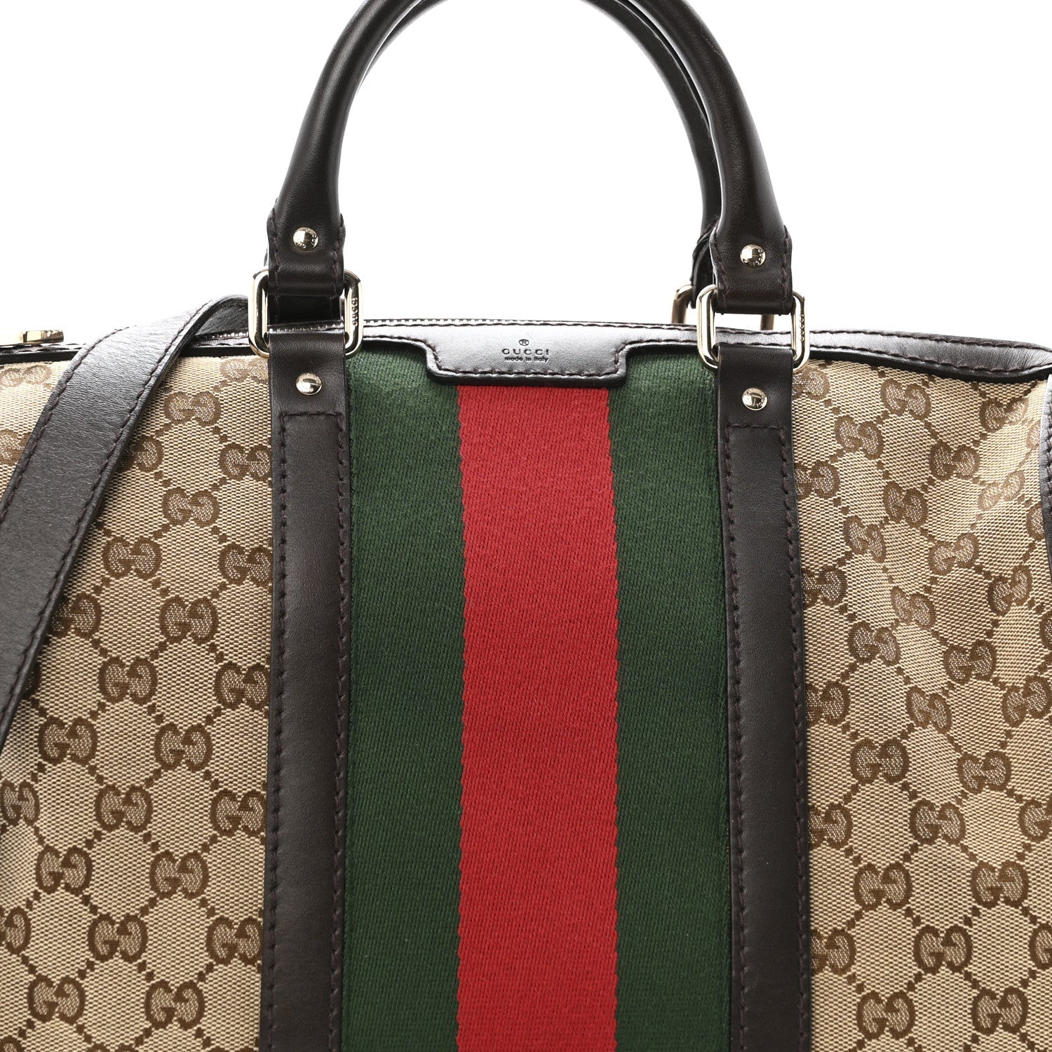 Monogram Selleria Calfskin Vintage Web Medium Boston Dark Brown
