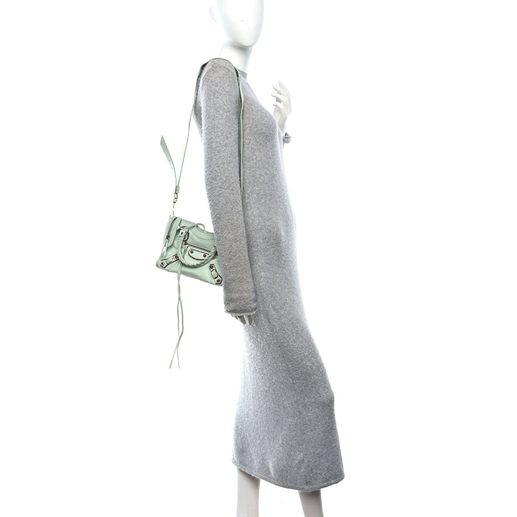 Chevre Silver Metallic Edge Hardware Mini City Vert Anis