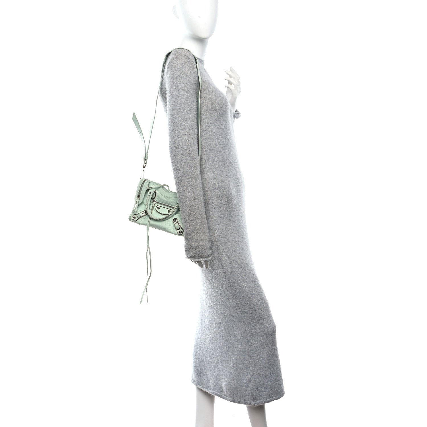 Chevre Silver Metallic Edge Hardware Mini City Vert Anis