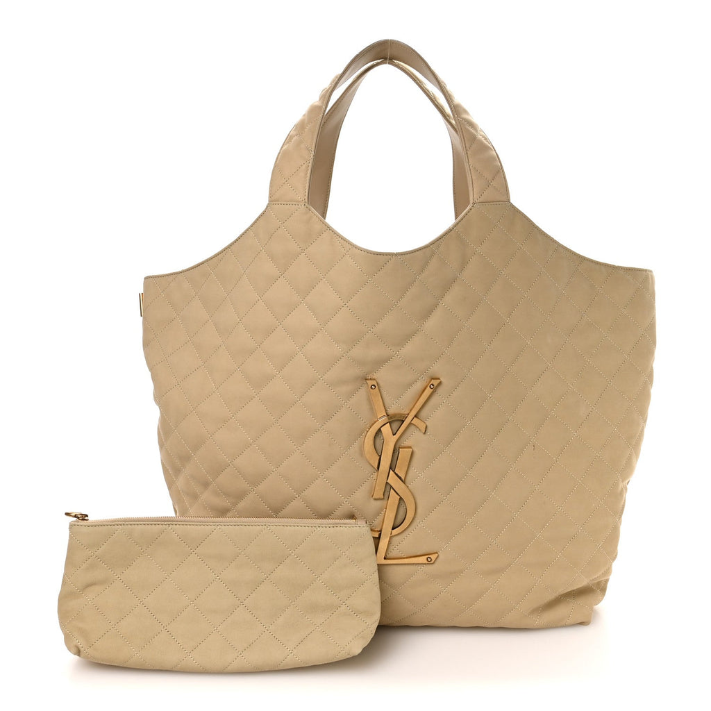 Nubuck Suede Quilted Maxi Icare Shopping Tote Safari Beige