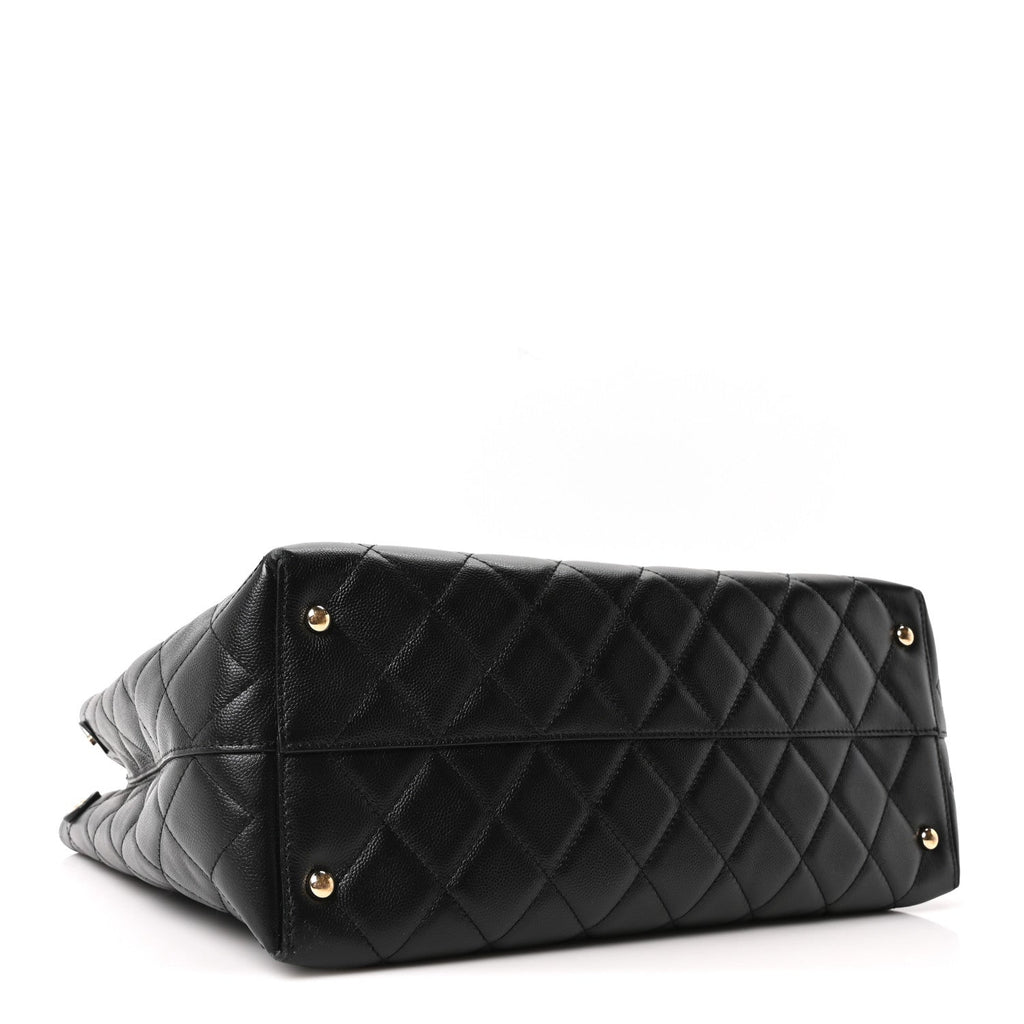 Caviar Quilted Small Shopping Tote Black
