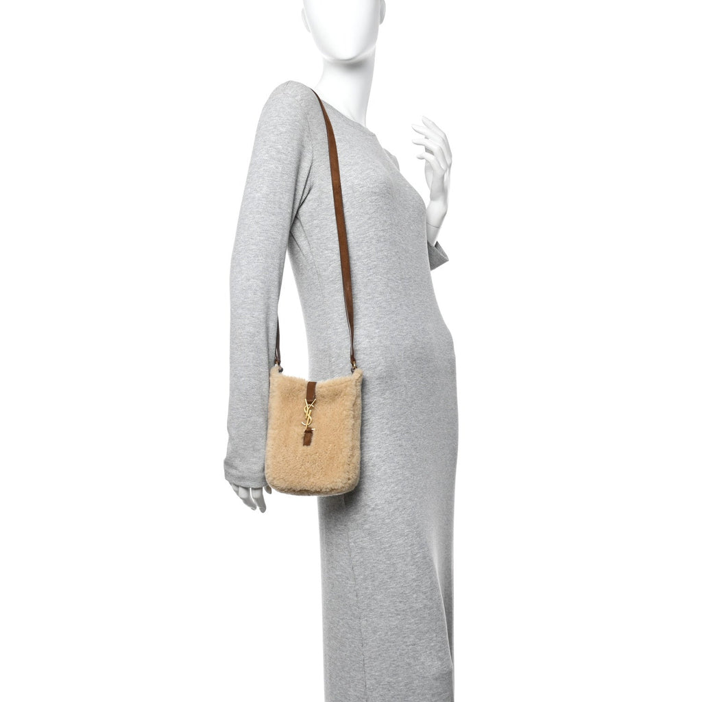 Shearling Suede Mini Le 5 A 7 Vertical Hobo Natural Beige Dark Cigar