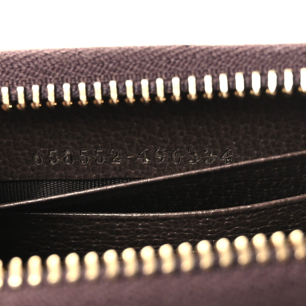 GG Supreme Monogram Textured Dollar Calfskin Web Ophidia Zip Around  Case Wallet Beige Ebony New Acero