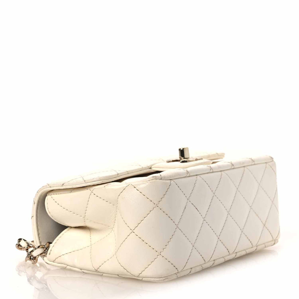 Lambskin Quilted Mini Crystal Top Handle Rectangular Flap White