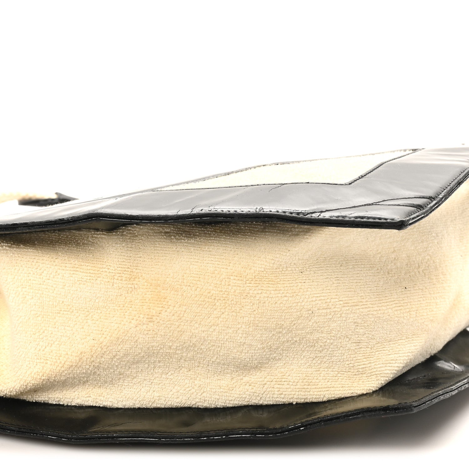 Patent Terry Cloth CC Heart Shoulder Bag Black