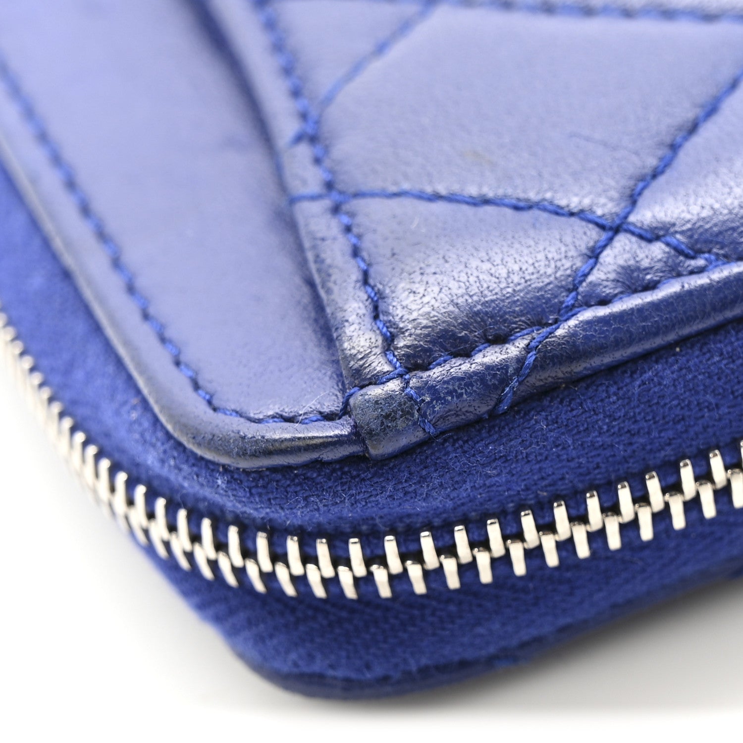 Lambskin Quilted Zip Around Coin Purse Wallet Blue