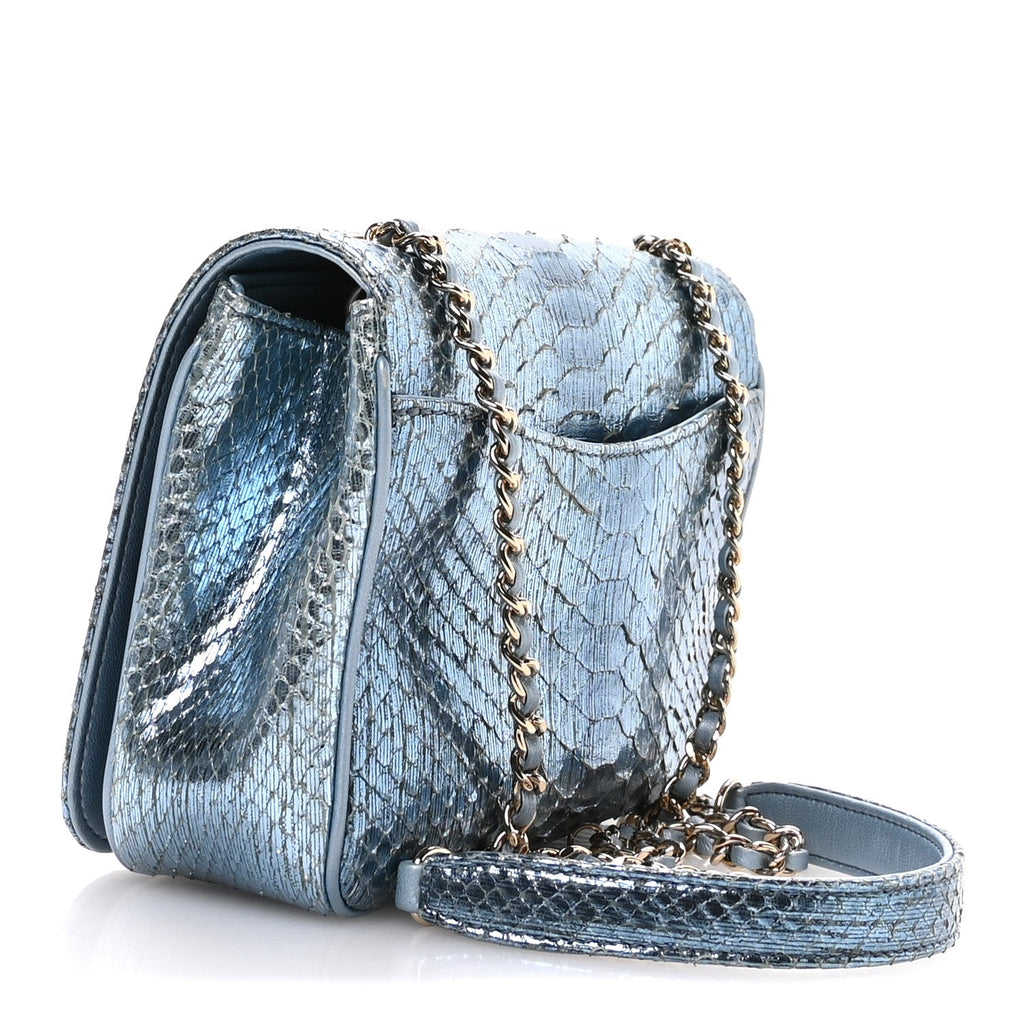 Metallic Snakeskin CC Flap Bag Blue