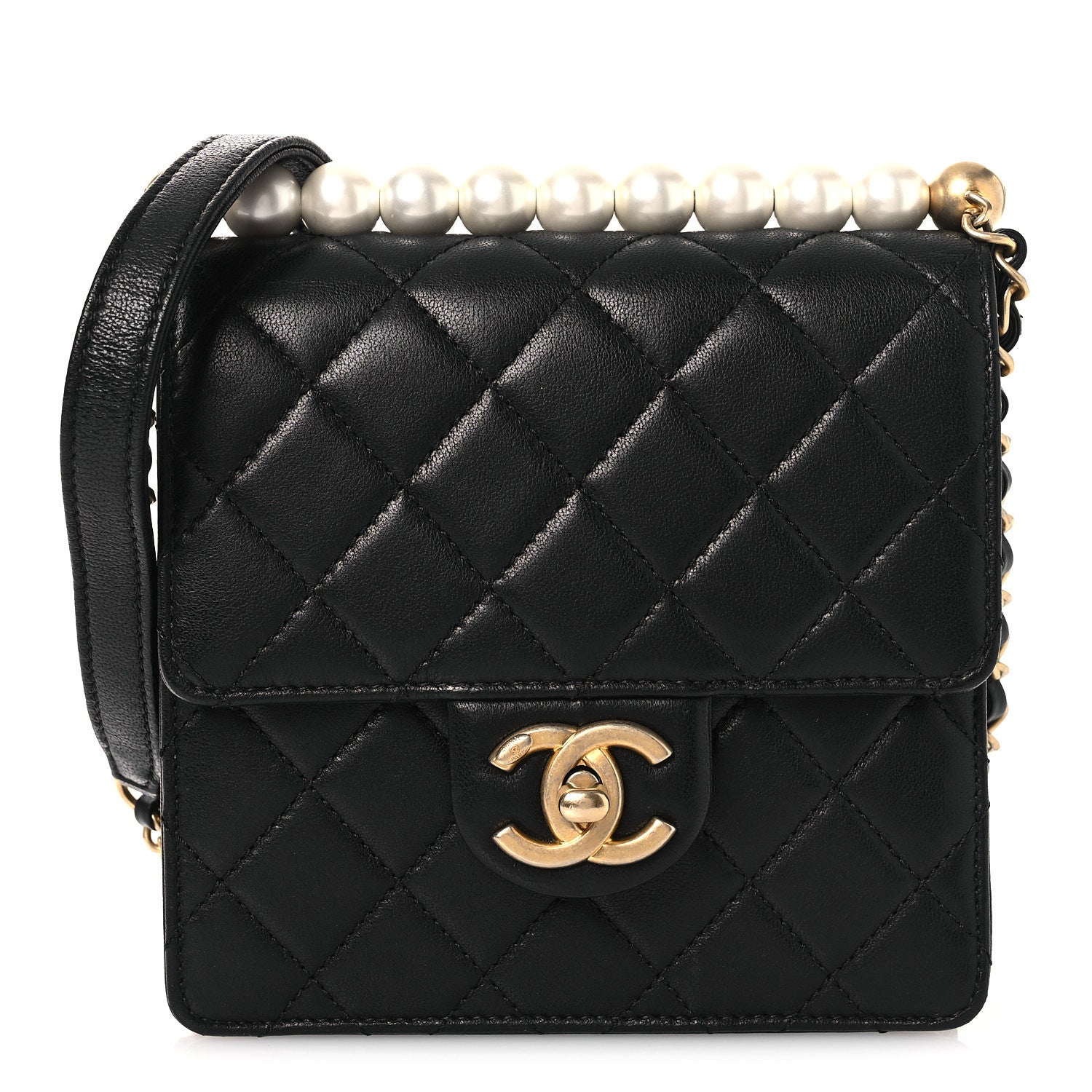 Goatskin Quilted Chic Pearls Flap Black