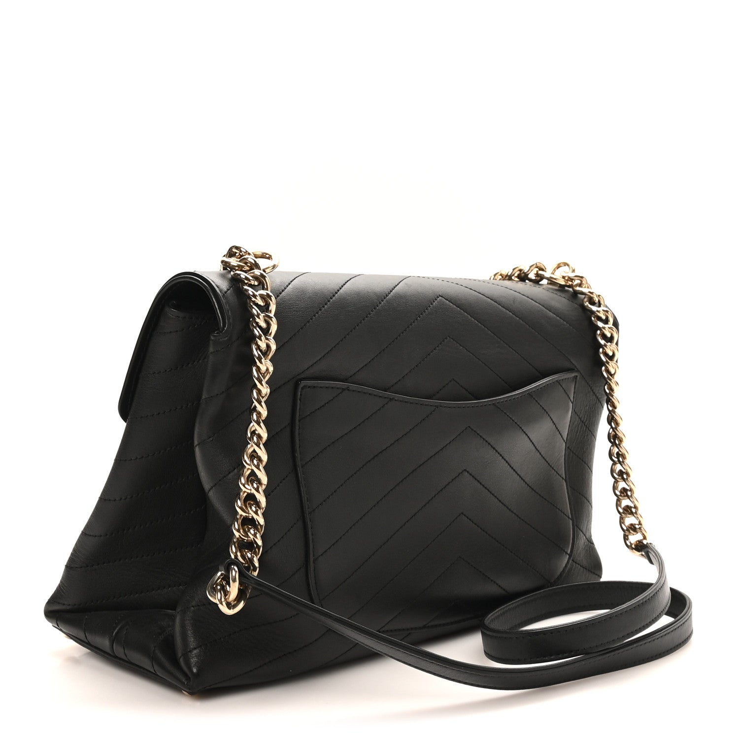 Calfskin Chevron Stitched Large Envelope Flap Black