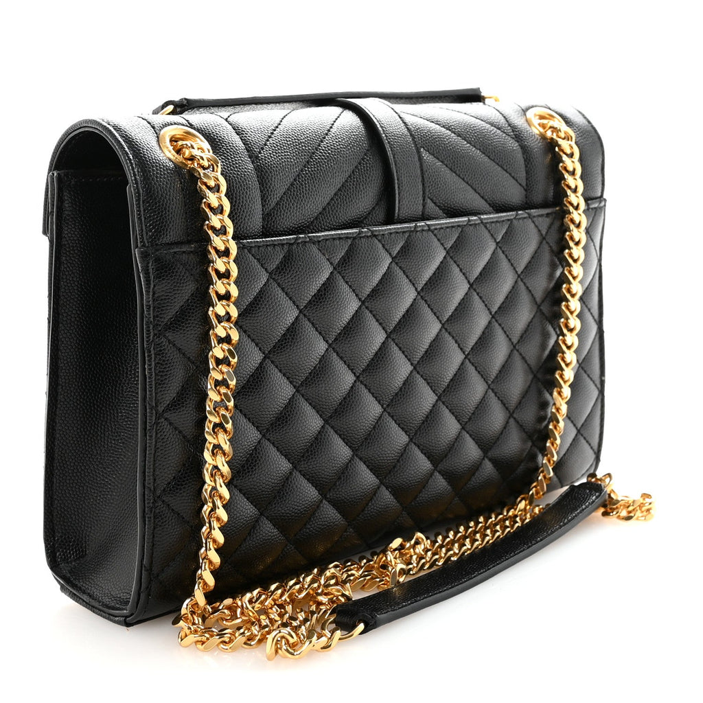 Grain De Poudre Textured Mixed Matelasse Triquilt Medium Monogram Satchel Black