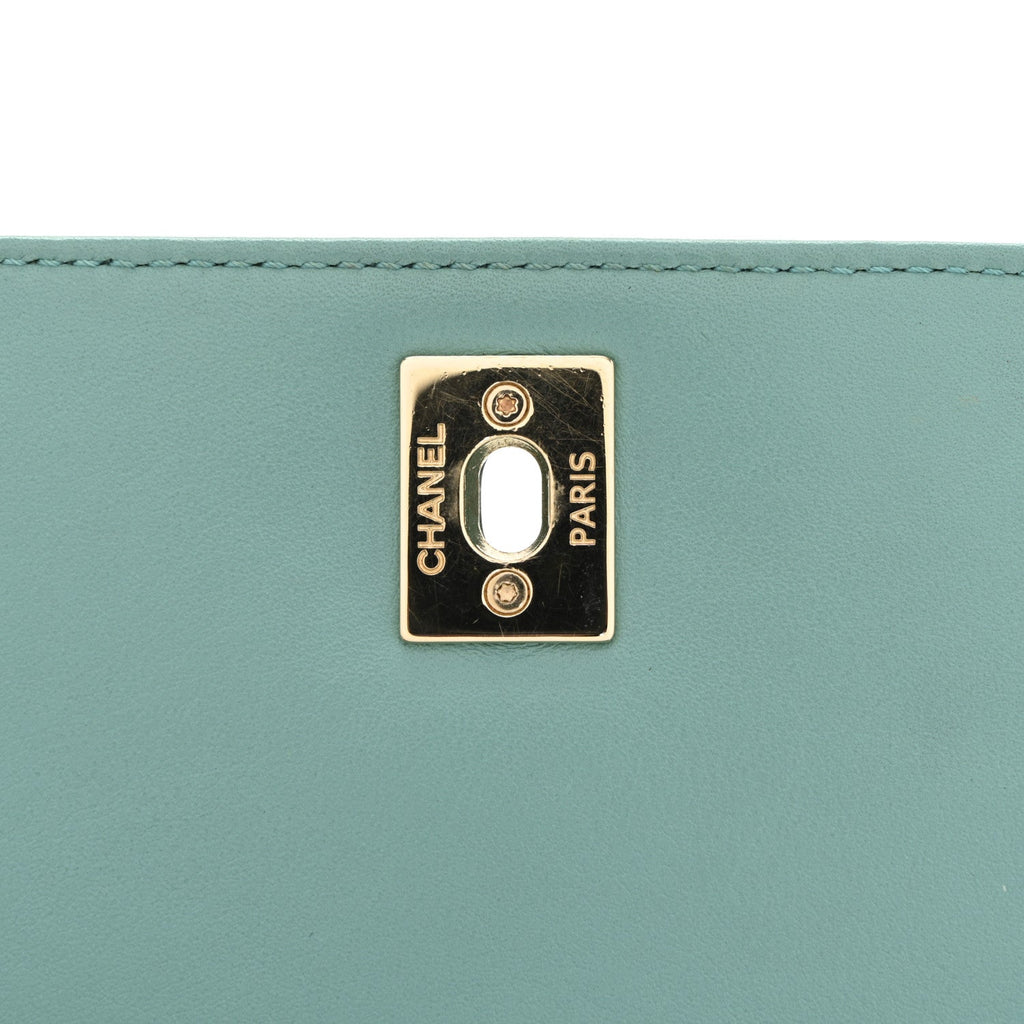 Calfskin Stitched Small Covered CC Flap Bag Green