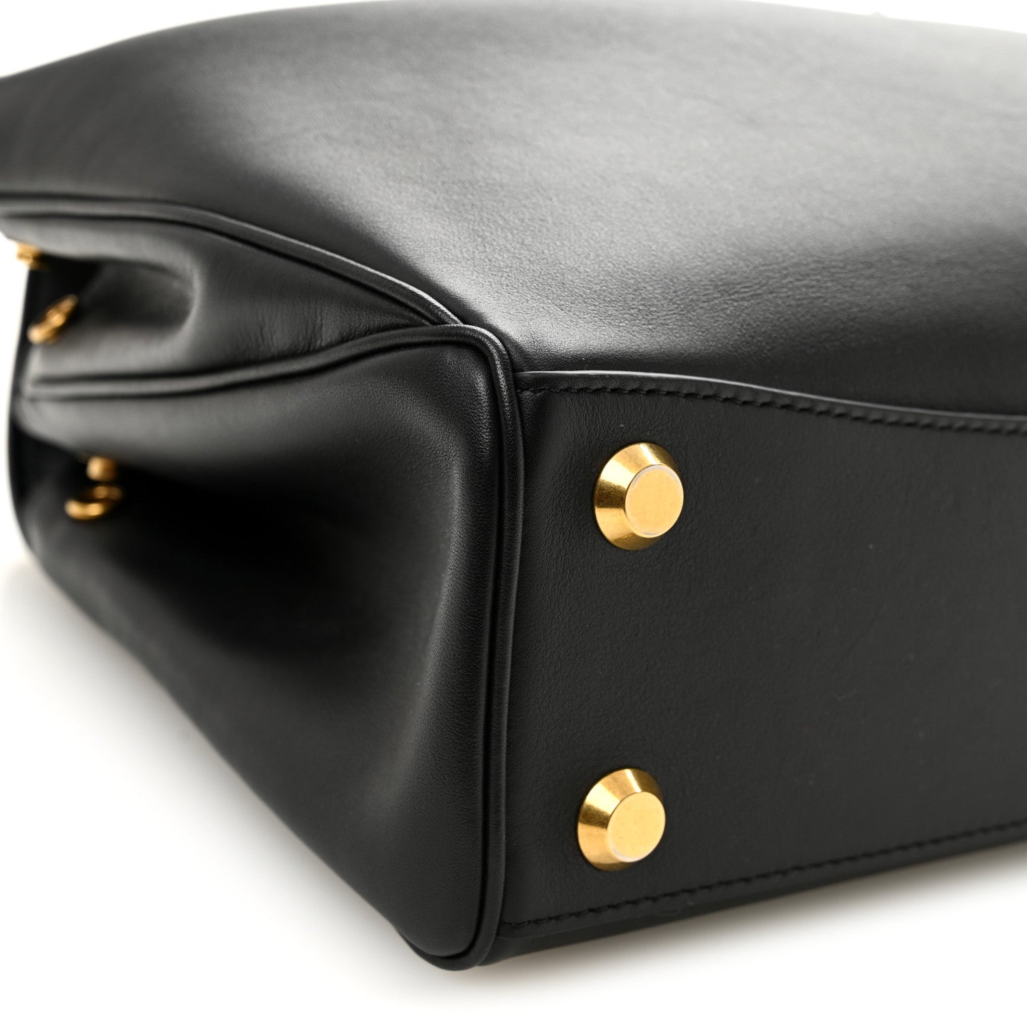 Natural Smooth Calfskin Small Rodeo Top Handle Handbag Black