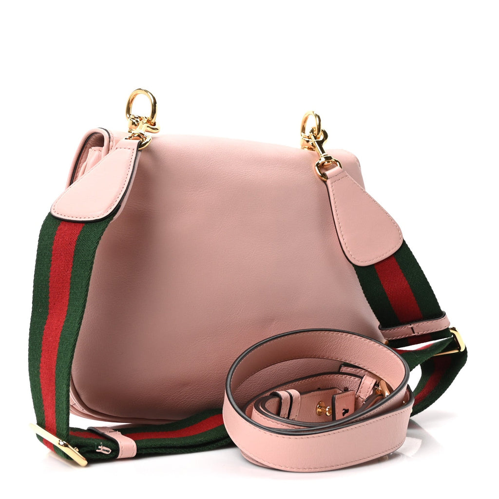 Roxy Calfskin Web Medium Blondie Top Handle Shoulder Flap Bag Powder Pink