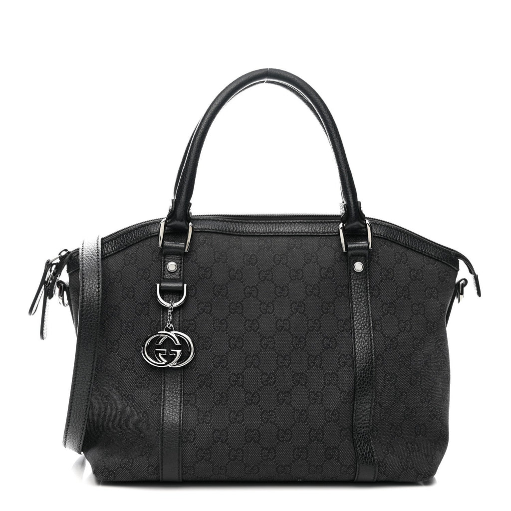 Nylon Monogram Medium GG Charm Dome Satchel Black