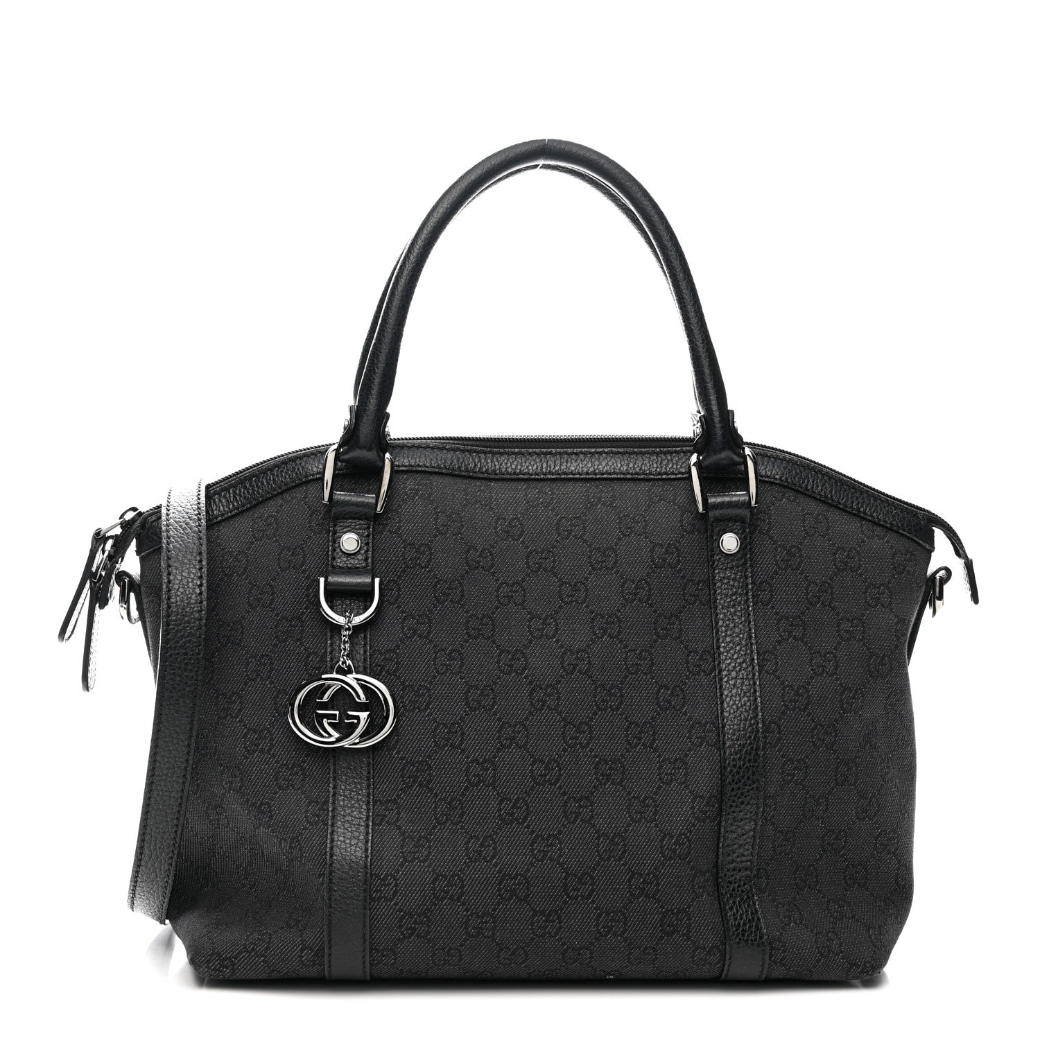 Nylon Monogram Medium GG Charm Dome Satchel Black