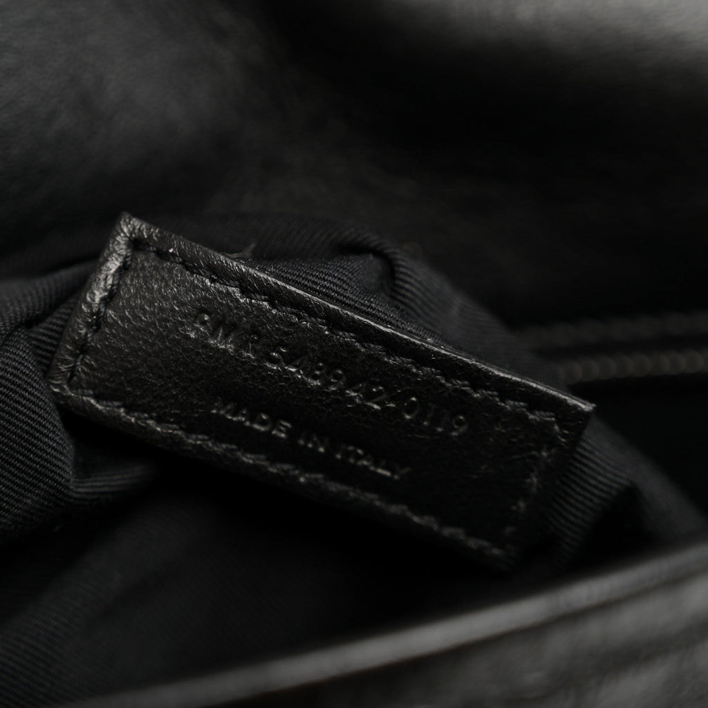 Crinkled Calfskin Monogram Medium Niki Chain Satchel Black