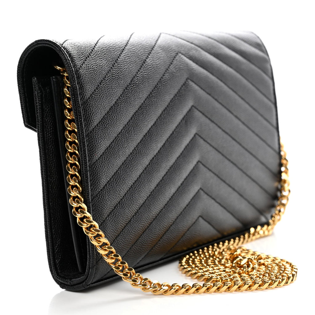 Grain De Poudre Matelasse Chevron Monogram Chain Wallet Black