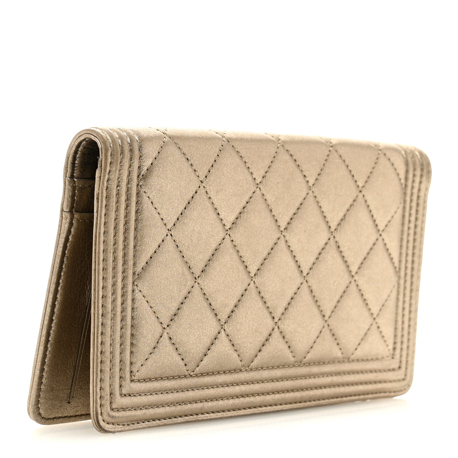 Metallic Lambskin Quilted Boy Yen Wallet Gold